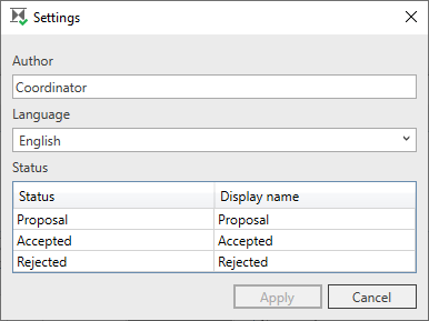 Dialog settings Linear Void Manager