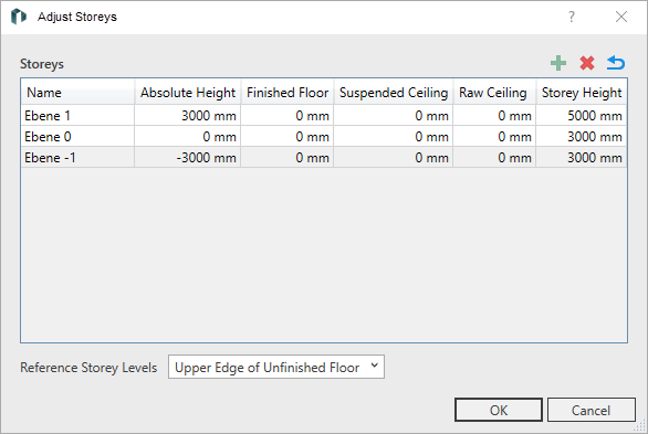 “Adjust Storeys” Dialog in the Workflow Scheme in the LINEAR Solutions for Autodesk Revit