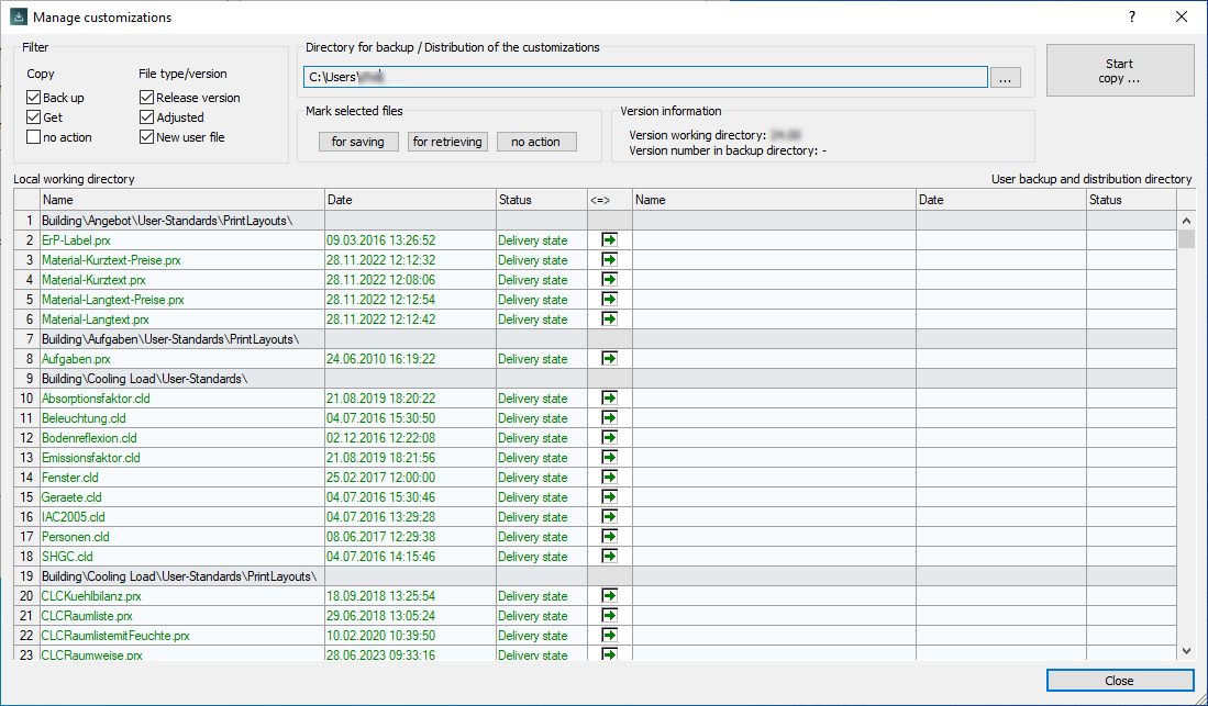 Dialog “Manage Customizations” in LINEAR Installation Center
