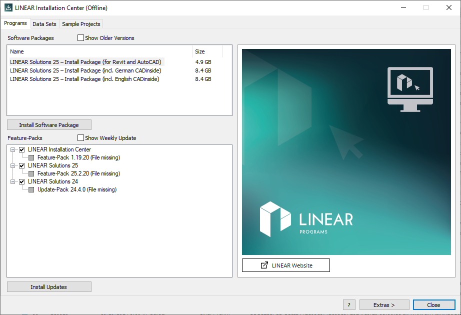 Programs tab in LINEAR Installation Center