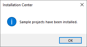 Notification after installation of sample projects in the LINEAR Installation Center