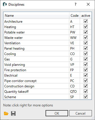 Dialog disciplines in the for Autodesk Revit