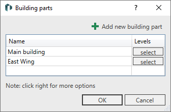 Dialog Building Parts in the LINEAR Solutions for Autodesk Revit