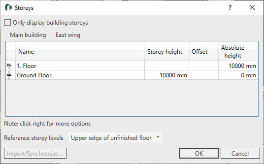 Storeys Dialog