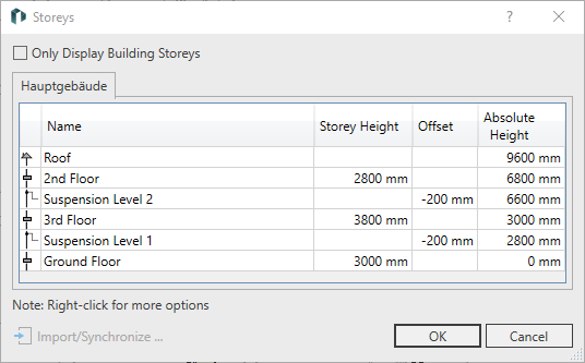 Dialog Storeys of LINEAR Solutions for Autodesk Revit