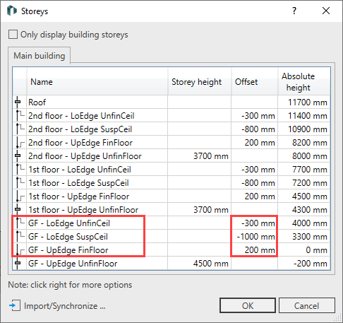 Dialog storeys Linear Revit