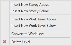 Context menu of the Storeys dialog